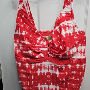 Cacique Lane Bryant Red and White Tie Dye Swim Top And Bottom